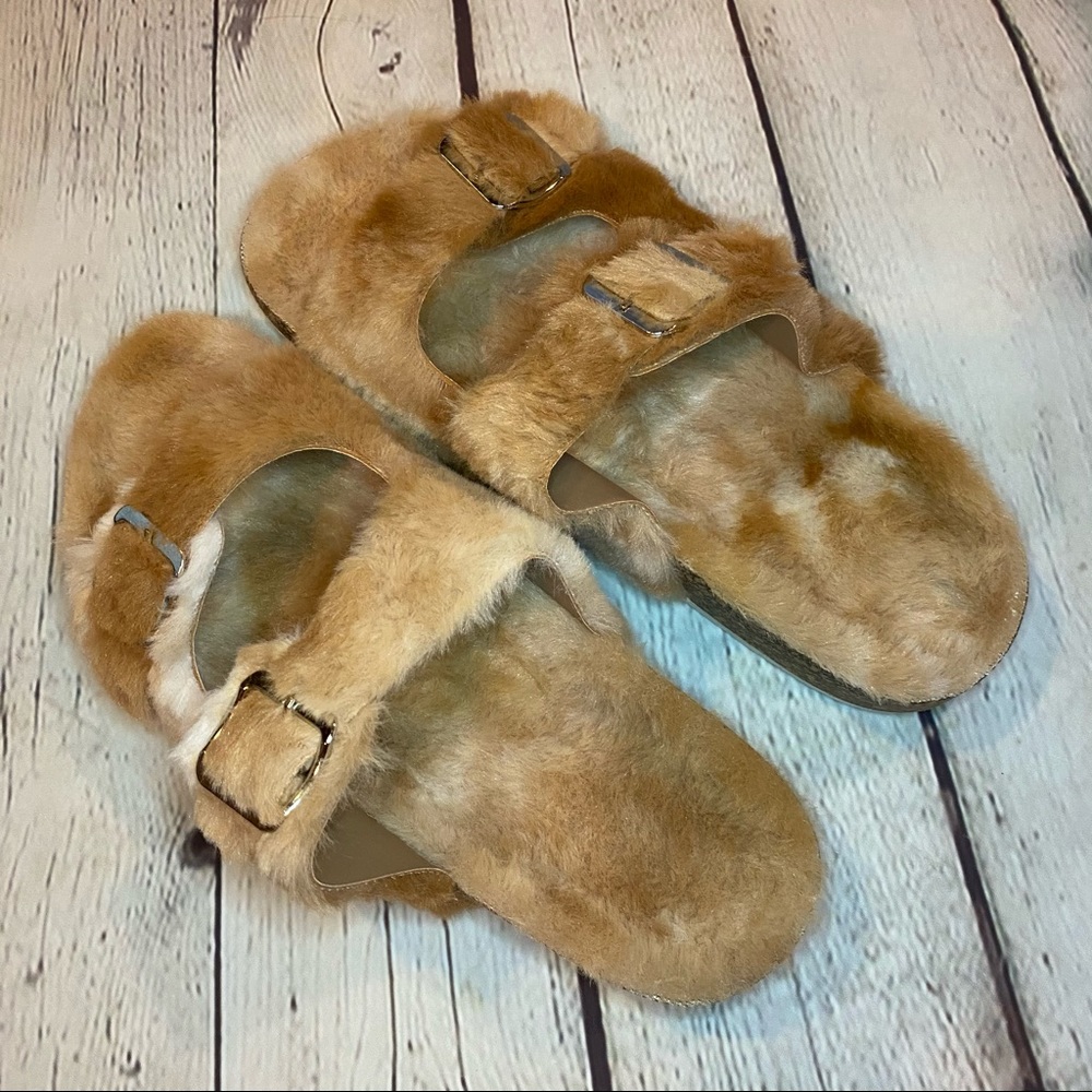 Taupe Fuzzy Sandals